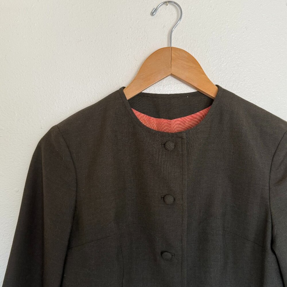 Vintage 1950s Army Green Cropped and Belted Jacket Small